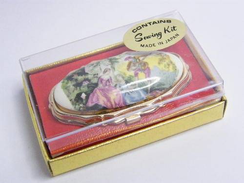 Sewing Kit with Beautiful Picture on lid - Made in Japan, Vintage ? as per photo