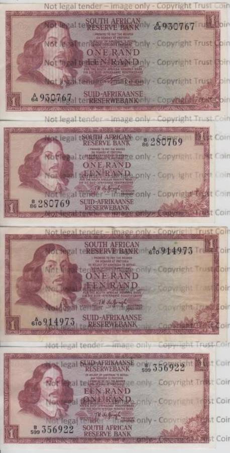 Set of 4 SA R1 Notes - One of each issue - Rissik & De Jongh - as per scan