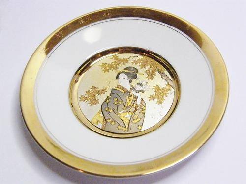 LATE AUTUMN Japanese Floral Calendar Chokin Plate - Chrysanthemum & Maple Leaves  - as per photo