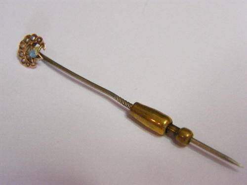 Vintage Gold Shriners Pin Badge - Star Hanging from inverted Crescent Moon, with Seed pearls