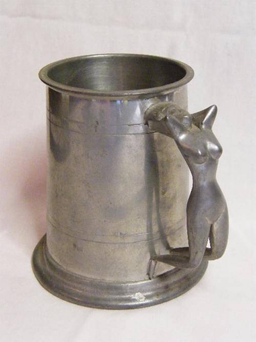 English Pewter Mug with nude girl handle - as per photo