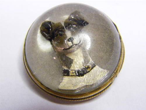 Antique Reverse Intaglio Essex Crystal Brooch with dog, Late 1800`s - as per photo
