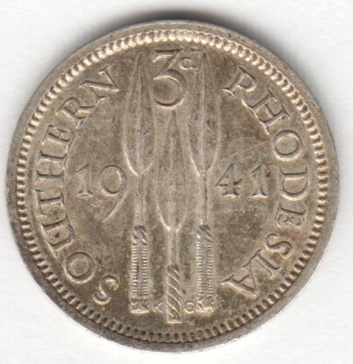 1941 Southern Rhodesia 3d Three Pence AU - @ Crazy R1 start