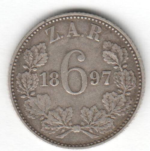 ZAR Silver 1897 sixpence VF - Paul Kruger - as per photo