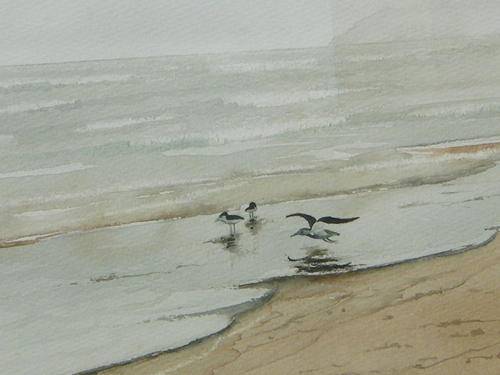 Vintage Grant Wood seascape watercolour painting - as per photo