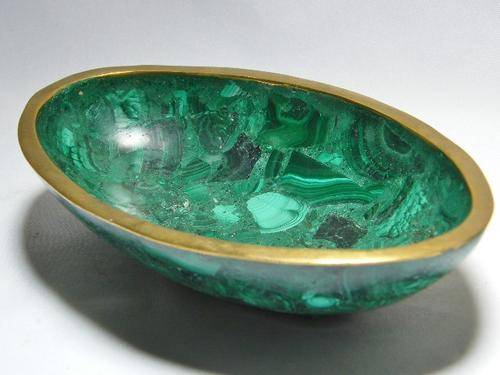 Vintage malachite bowl with brass trimming - as per photo