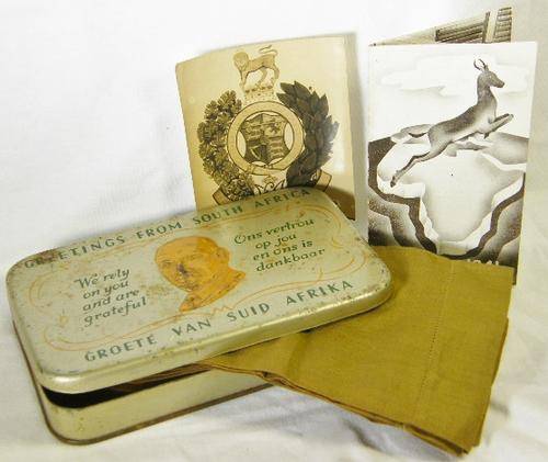 WW2 1940 Christmas tin with original Christmas card & handkerchief that belonged to JN Smith