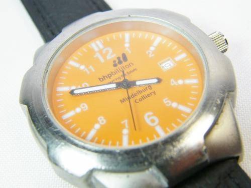 BHP Billiton Middelburg Colliery mens watch with leather strap - working - as per photo