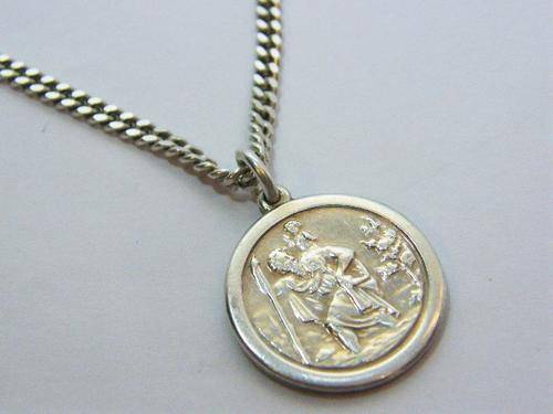 Sterling silver necklace with silver St Christopher pendant - weighs 13.8 grams chain length 48 cm