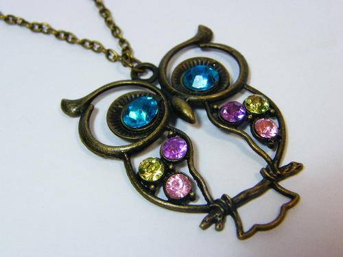 Costume jewellery necklace with owl pendant - 34 cm chain - @ CRAZY R1 start