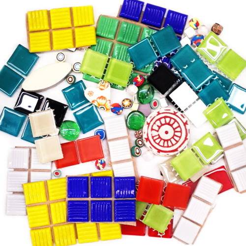lucky, dip, mix, tiles, mosaic tiles, inserts, millefiori, glass, ceramic, multi
