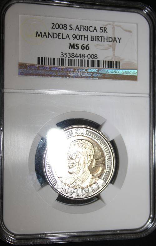 2008 Mandela 90th Birthday R5 - NGC Graded - MS66 - R1 START