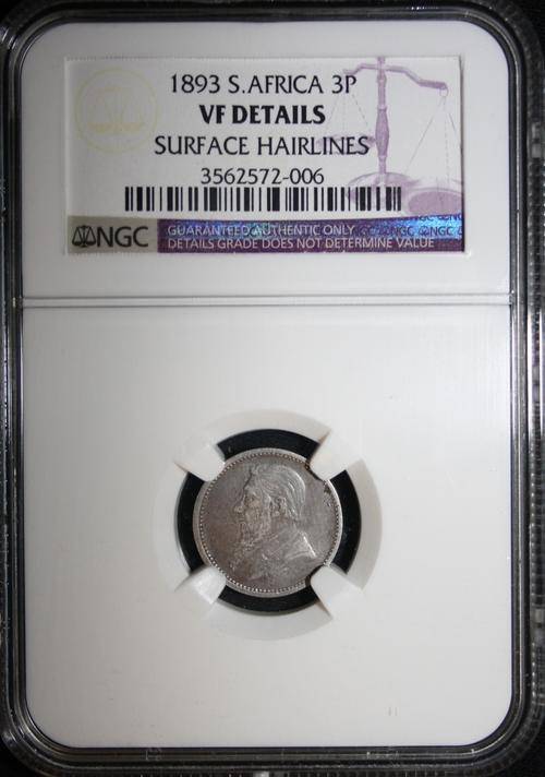 1893 ZAR Threepence / Tickey / 3P ***NGC: VF Details*** - Very, Very Scarce!!!