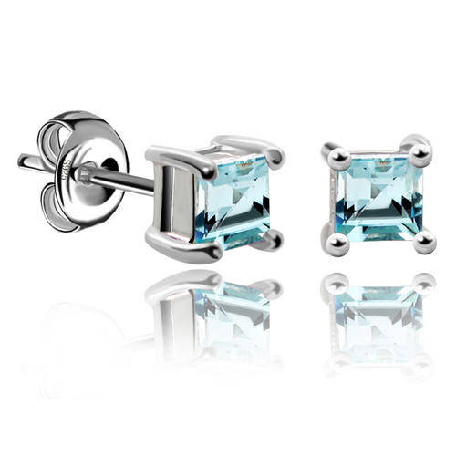 Blue Topaz Stud Earrings 925 Silver 5x5mm