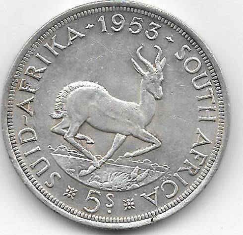 1953 SOUTH AFRICA SILVER FIVE SHILLINGS