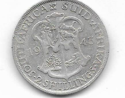1943 SILVER TWO SHILLINGS SOUTH AFRICAN GEORG1VS V1 REX IMPERATOR SEE PER SCAN