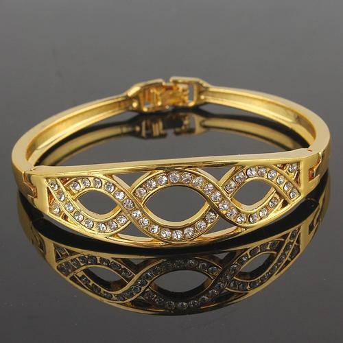 Gold Filled Cleopatra Clear Austrian Crystal Wrist Bracelet Bangle