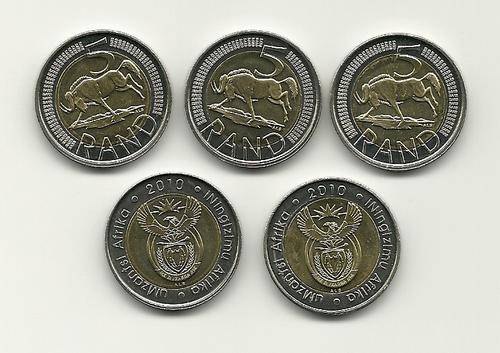 UNCIRCULATED 2010 R5.00 COINS. IN ZIP-LOCK BAGS. ONE BID FOR ALL!!