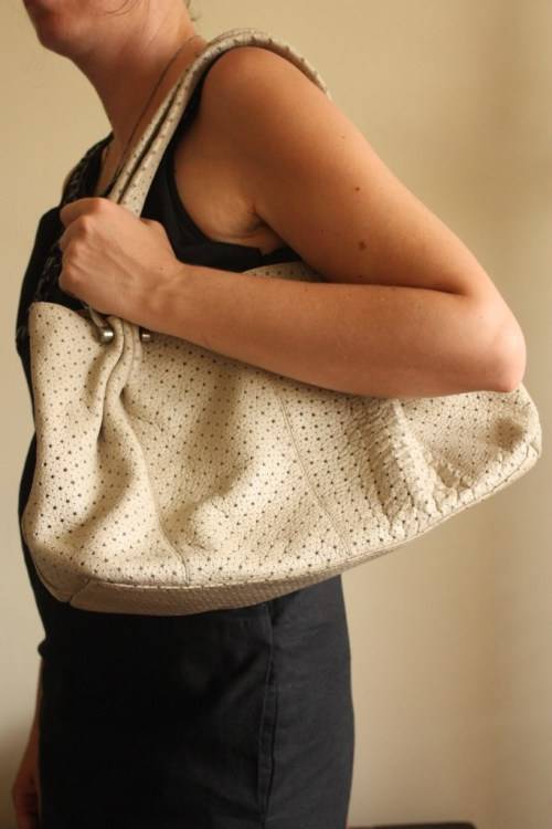 Beige genuine leather handbag