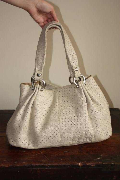 Beige genuine leather handbag