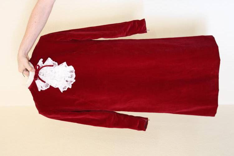 Vintage 60s velvet shift dress with lace ruffle