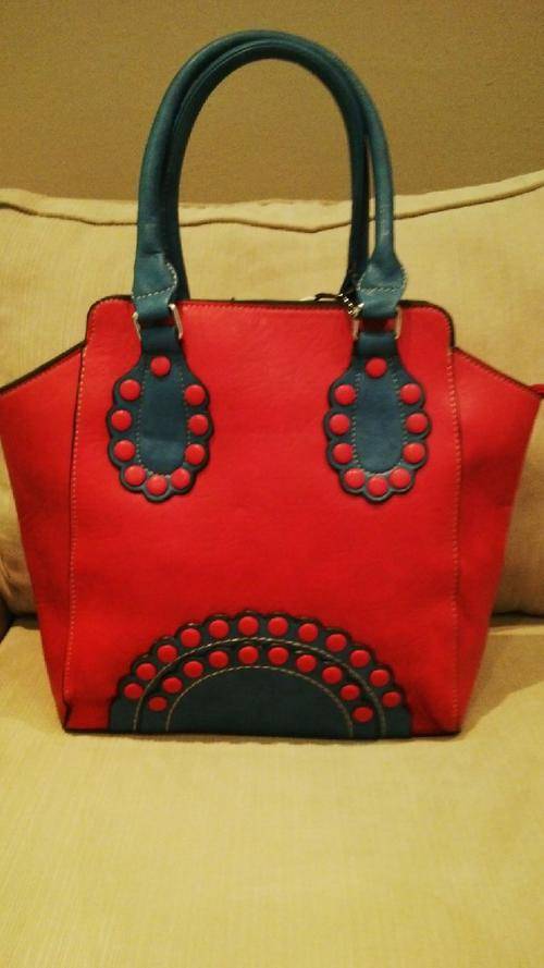 PU Leather handbag - red and blue