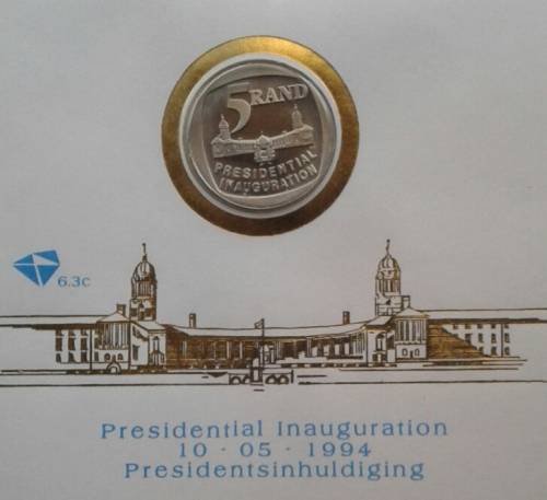 STUNNING 1994 PRES. MANDELA INAUGURATION FDC`S WITH PROOF R5 COIN. SEE DESCRIPTION. HIGH CV !!!