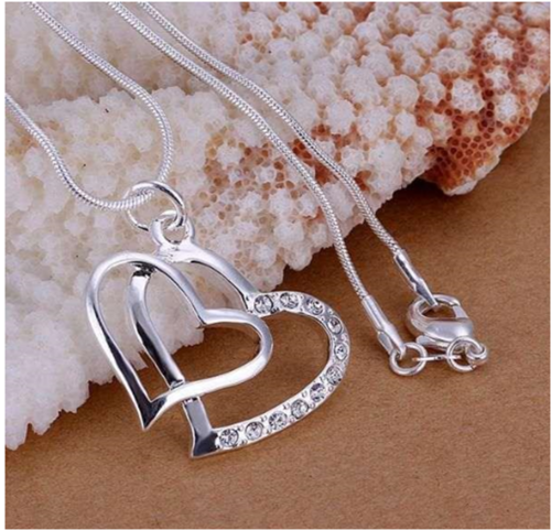 925 Sterling Silver Double Heart Pendant Necklace