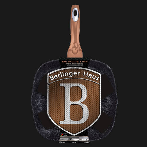 Berlinger Haus 28cm Marble Coating Grill Pan - Rose Gold Metallic Line