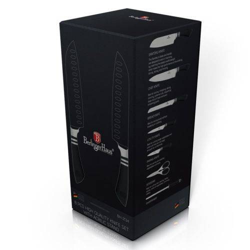 FREE SHIPPING ***Berlinger haus BH-2134 8 pcs knife set with stand, black SS, Infinity Line