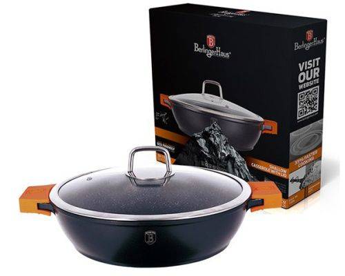 Berlinger Haus 32cm Marble Coating Oven Safe Shallow Pot with Glass Lid Black