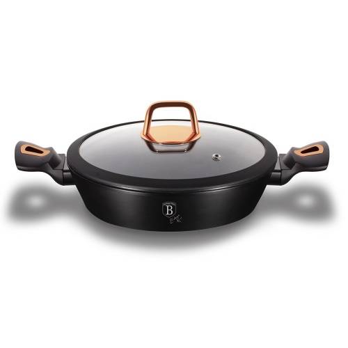 Berlinger Haus 28cm Marble Coating Non-Stick Shallow Pot  Black Rose Gold Collection BH-1640N