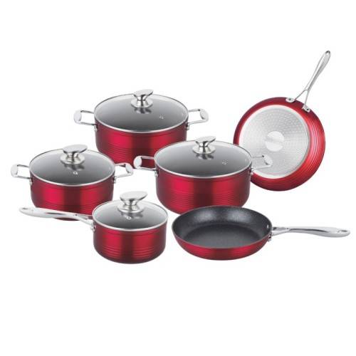 ROYALTY LINE RL-FM10C 10 PCS NON-STICK MARBLE COATED COOKWARE SET RED