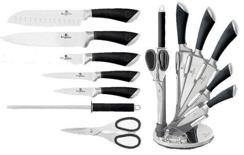 FREE SHIPPING BERLINGER HAUS BH-2042 8 pcs knife set with stand, black, SS, Infinity Line