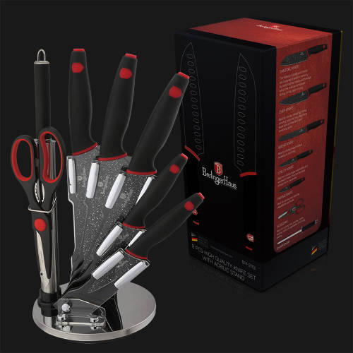 BERLINGER HAUS, BH-2119 8 pcs knife set with acrylic stand, Black Stone Touch Line