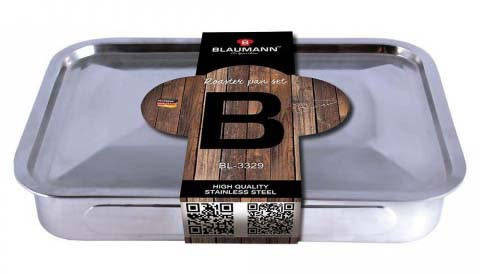 Blaumann 37cm Stainless Steel Roaster Pan With Wire Rack & Lid - Silver