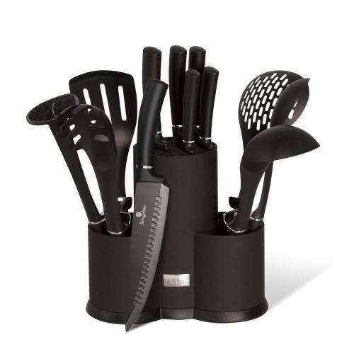 BERLINGER HAUS 12 PIECE KNIFE AND KITCHEN TOOL SET - BLACK SILVER COLLECTION