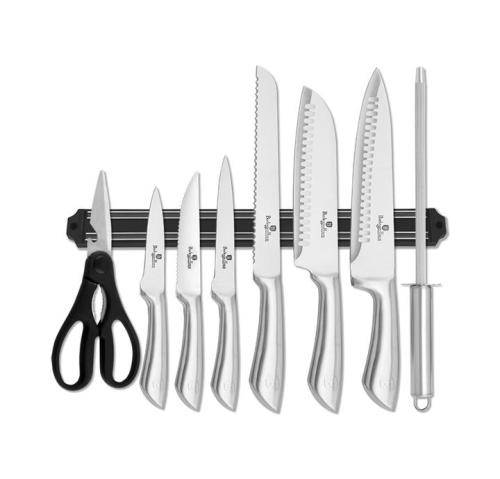BERLINGER HAUS 10-PIECE KNIFE SET WITH MAGENTIC HANGER AND BAG - SILVER
