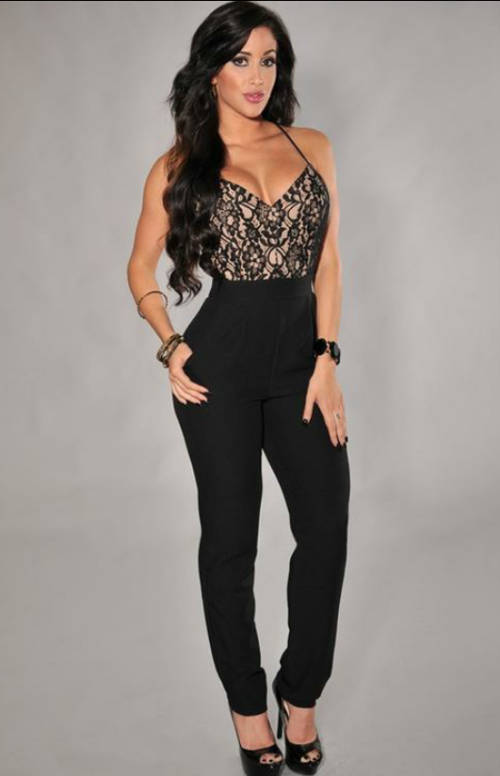 Black/Beige Lace top Jumpsuit - Large