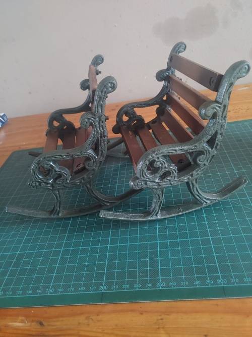 Antique miniature Cast iron &wood slays rocking chair
