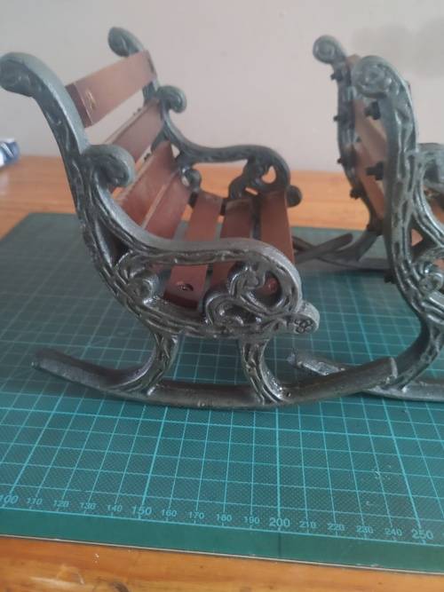 Antique miniature Cast iron &wood slays rocking chair