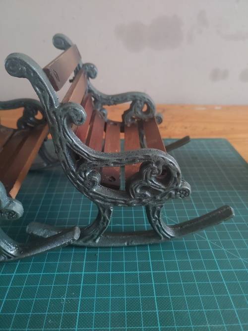 Antique miniature Cast iron &wood slays rocking chair