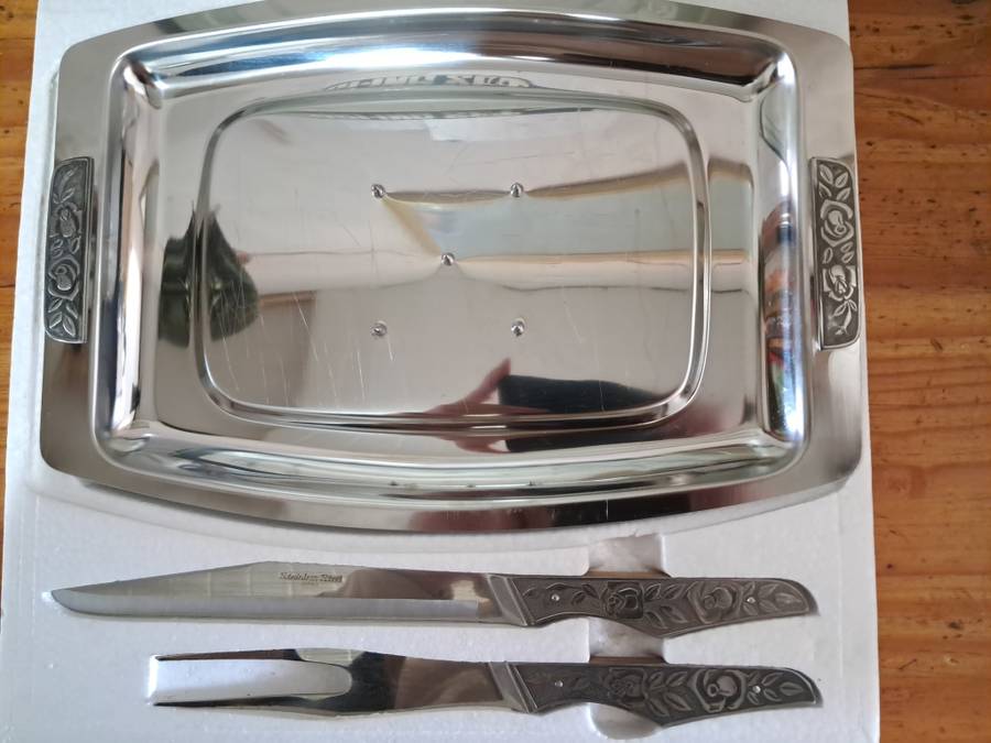 Vintage Carving set Stainless steel Fentone 1970`s with rose theme