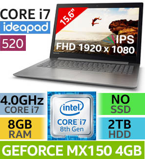 **8th Gen QUAD CORE Monster**Lenovo 520**8th GEN i7**8GB DDR4 RAM**2TB HDD**4GB NVIDIA MX150**FHD