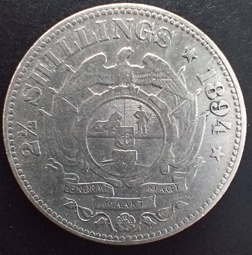 Crazy R1 Start! 1894 2.5 Shilling Very High Grade! Pure Silver.