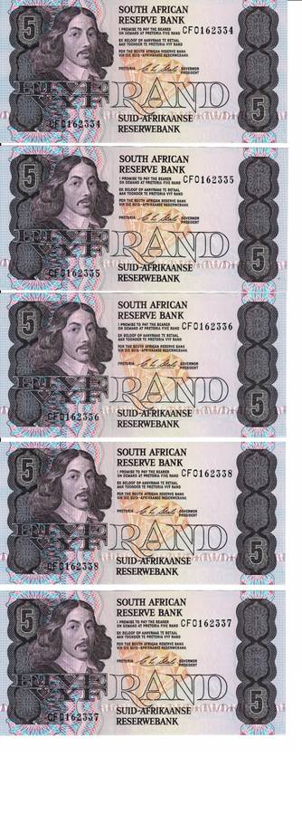Crazy Low Start! 5x In Sequence R5 Notes. Crisp Uncirculated