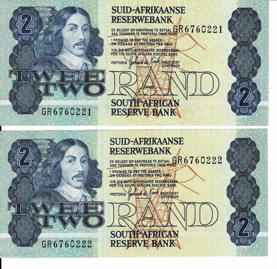 Crazy R1 Start! 2x R2 Notes In Sequence. Uncirculated. G de Kock