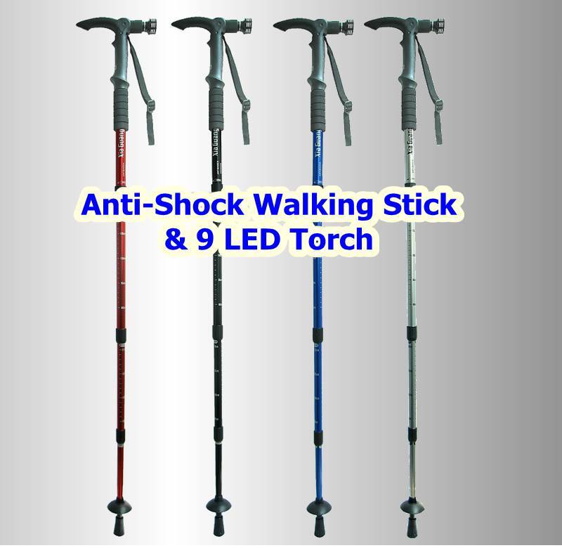 Retail Value: 385.00.  Spring loaded Anti-Shock Hiking/Walking Stick with built in flashlight.