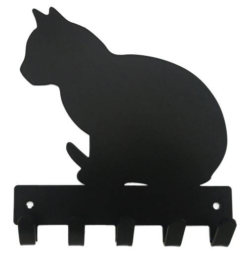 Cat Sitting Key & Leash Holder - 5 Hooks