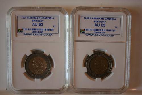 2X SANGS GRADED AU53 MANDELA 90TH BIRTHDAY COIN!! @ 1 RAND START!!!! -bid per coin.